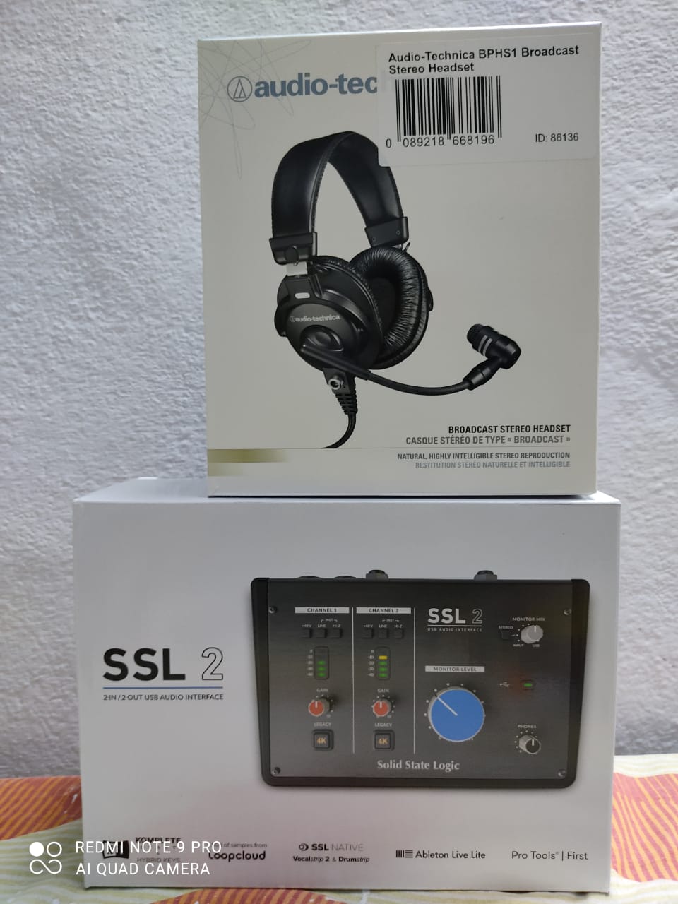 Audio-Technica broadcast headset and SSL 2 audio interface, unboxed